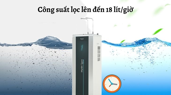 Máy lọc nước RO Hydrogen Kangaroo KG100HX VTU 10 lõi sở hữu công suất lọc lên đến 18 lít/giờ