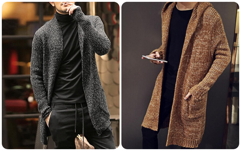 Áo cardigan dáng dài phối với áo thun hay áo sơ mi sẽ tôn vẻ đẹp nam tính, sành điệu khi mặc lên .