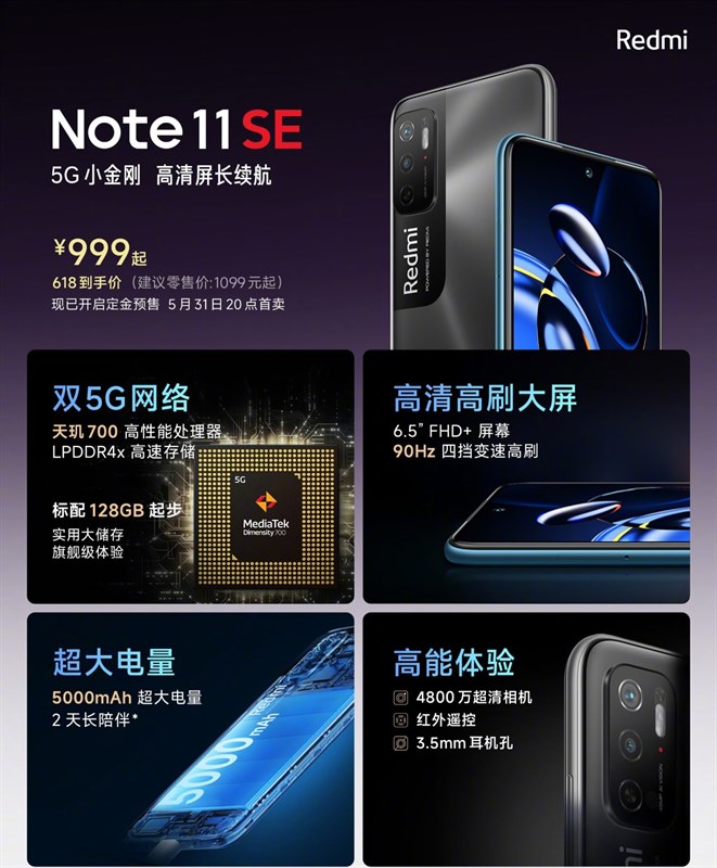 Redmi Note 11 SE ra mắt: Chạy Dimensity 700, camera 48MP và sạc nhanh 18W Redmi Note 11 SE ra mắt: Chạy Dimensity 700, camera 48MP và sạc nhanh 18W