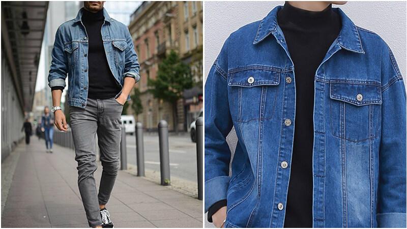 Phối áo denim jacket cùng với áo len