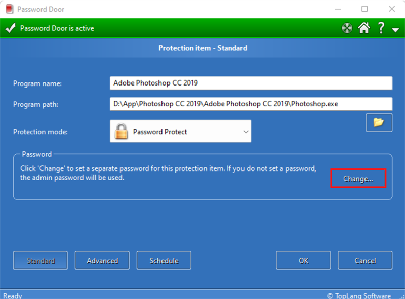 Ấn vào nút Change để đặt mật khẩu cho ứng dụng. Ấn vào nút Change để đặt mật khẩu cho ứng dụng.