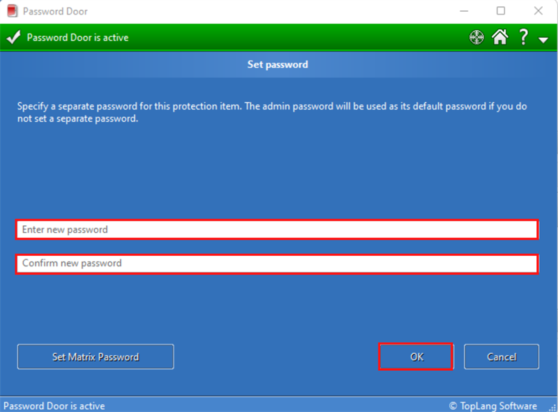Điền vào mật khẩu bạn muốn tạo cho ứng dụng và nhấn nút OK. Điền vào mật khẩu bạn muốn tạo cho ứng dụng và nhấn nút OK.