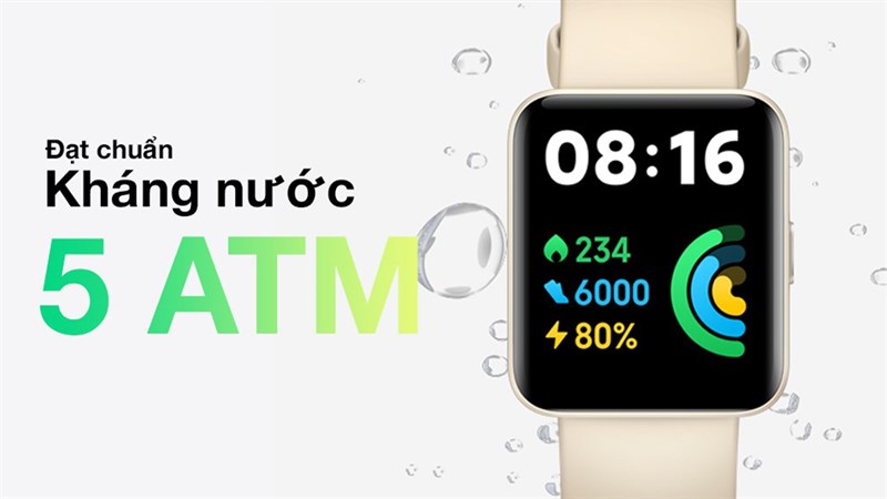Redmi Watch 2 Lite được trang bị khả năng kháng nước 5 ATM