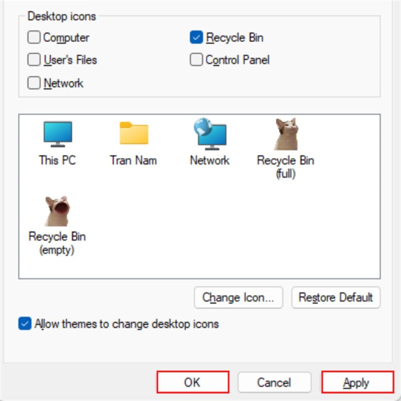 Cách thay đổi biểu tượng thùng rác thành hình con mèo trên Windows 11