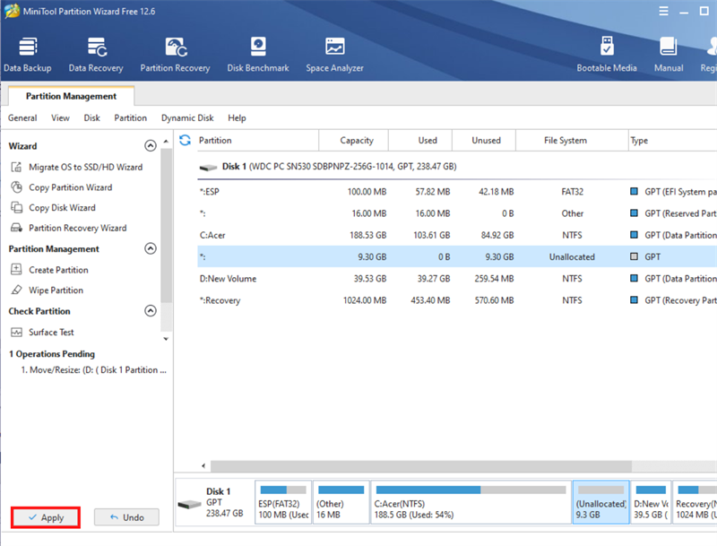 Nhấn chọn vào nút Apply sau khi kéo xong.