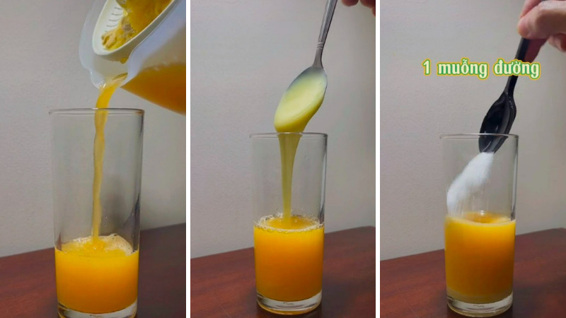 Cho sữa đặc và đường vào nước cam