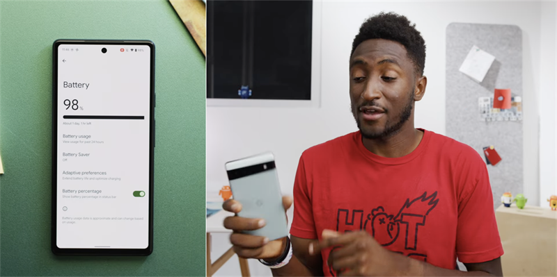 Google Pixel 6a được trang bị pin 4.410 mAh cùng sạc nhanh 18 W. Nguồn: Marques Brownlee.