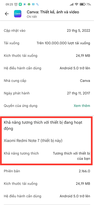 Google Play Store se cho ban biet ung dung co tuong thich voi dien thoai hay khong