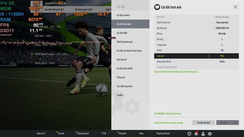 Thiết lập cấu hình tựa game FIFA Online 4 trên Lenovo Yoga Duet 7 13ITL6. Thiết lập cấu hình tựa game FIFA Online 4 trên Lenovo Yoga Duet 7 13ITL6.