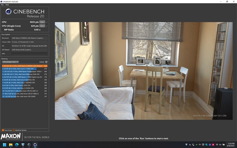 Kết quả bài test Cinebench R20 trên ASUS ROG Zephyrus Duo 16