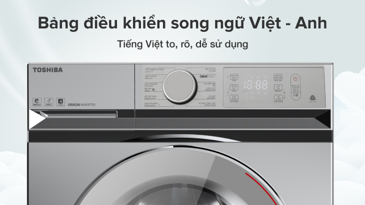 Đánh giá chi tiết dòng máy giặt thông minh Toshiba TW-BL > Bảng điều khiển song ngữ Anh - Việt