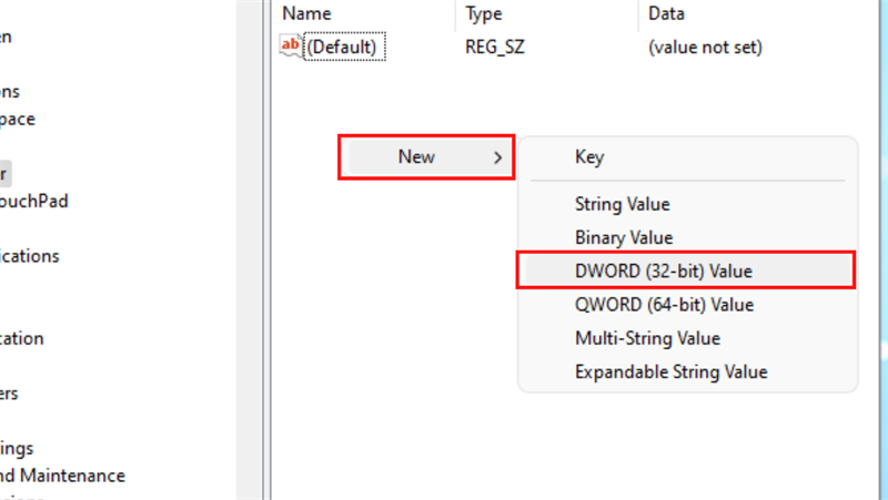Chuột phải vào vùng trống bên phải New > DWORD (32-bit) Value và đặt tên là NoControlPanel.