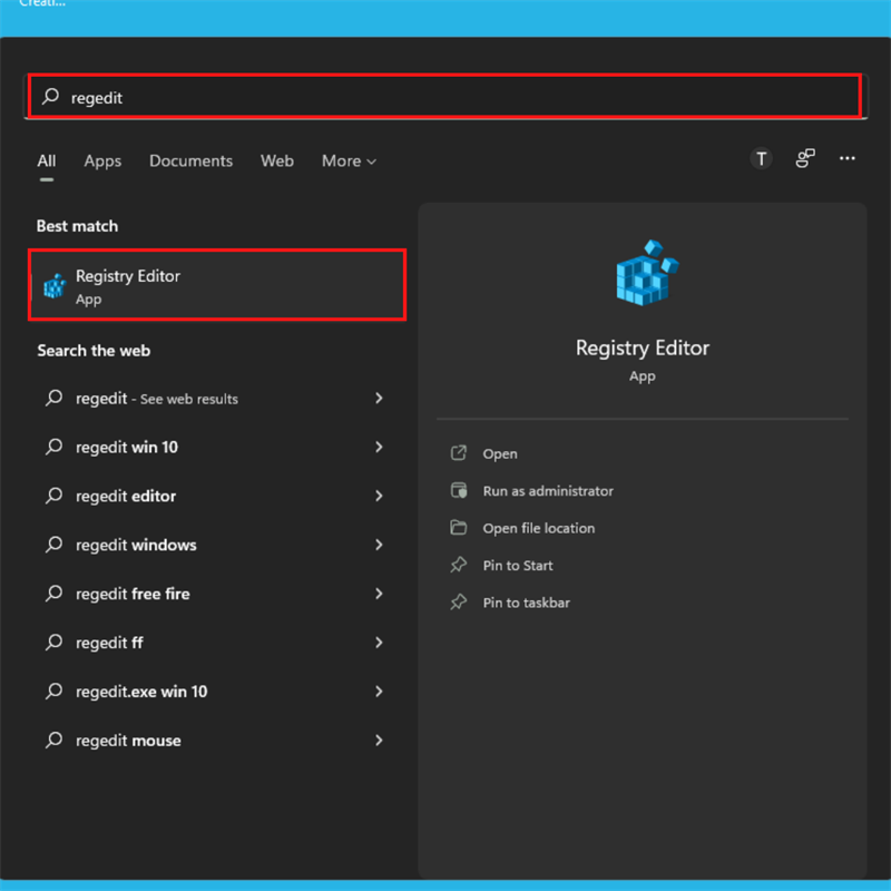 Gõ tìm với từ khóa registry > mở Registry Editor lên.