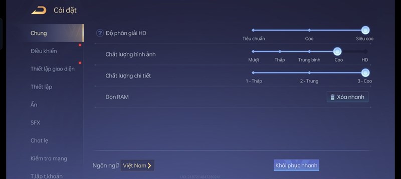 Thiết lập đồ họa trong game Liên Quân mà mình chỉnh để test pin Realme Narzo 50 Thiết lập đồ họa trong game Liên Quân mà mình chỉnh để test pin Realme Narzo 50