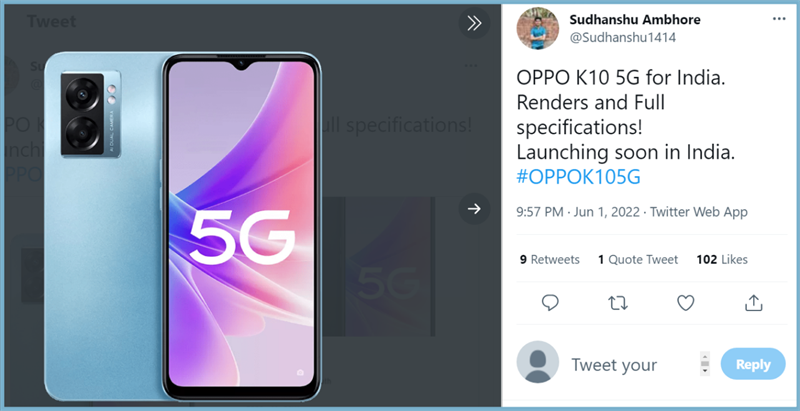 OPPO K10 5G lộ cấu hình và thiết kế