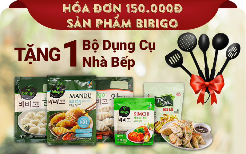 Mua sản phẩm Bibigo với hóa đơn 150.000 tặng ngay 1 bộ dụng cụ bếp