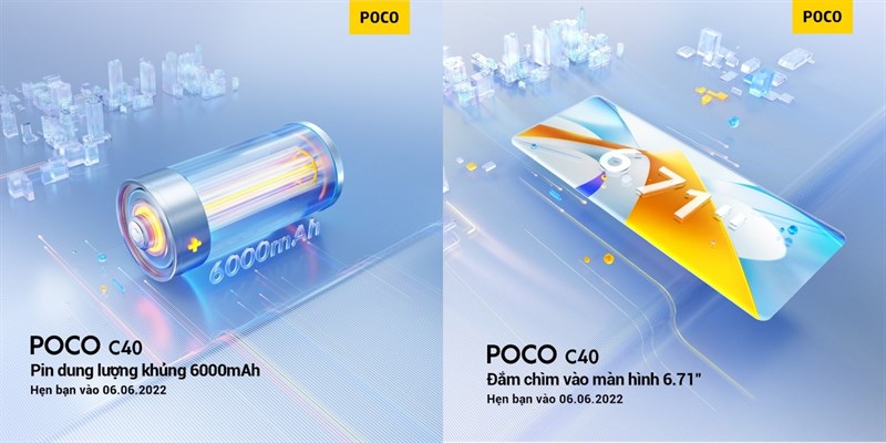 POCO C40 sẽ có thiết kế đặc trưng của POCO, trang bị pin khủng 6.000mAh
