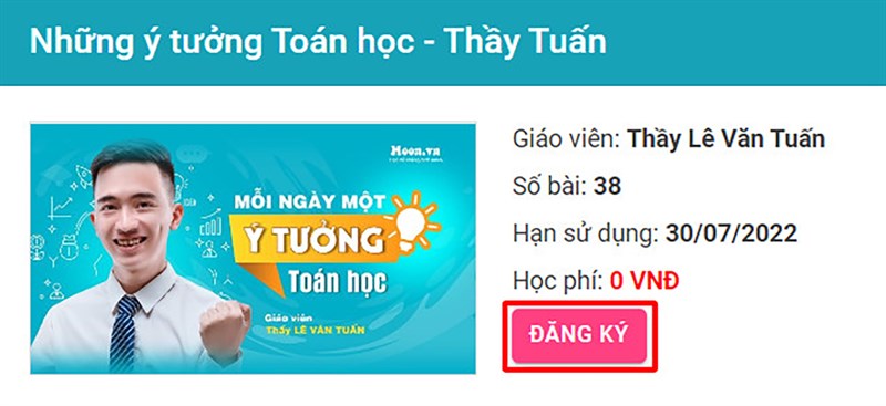 Cách đăng ký khóa học miễn phí trên Moon