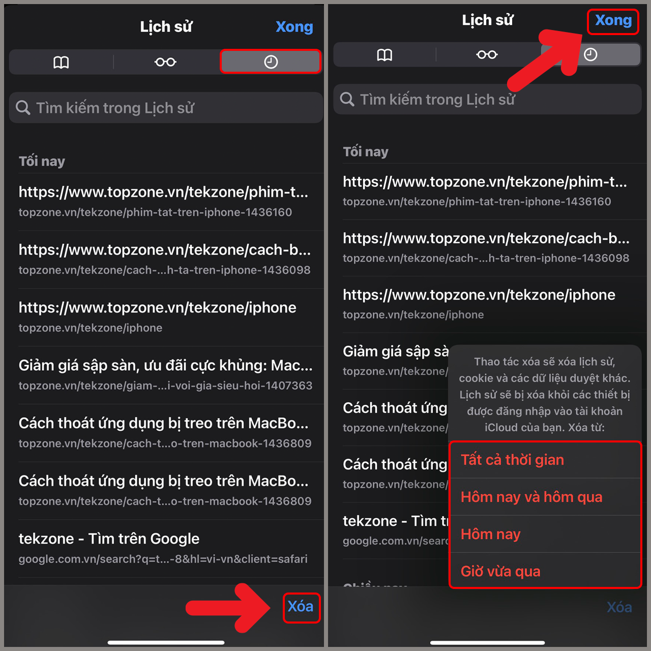 Cách xem xóa lịch sử tìm kiếm safari trên iPhone