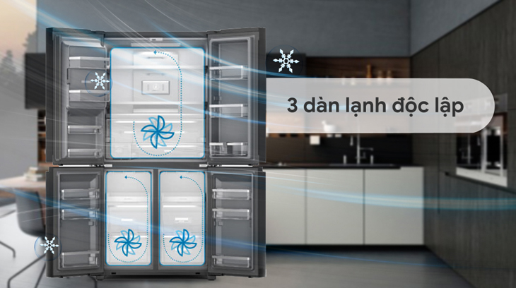 Tủ lạnh Whirlpool Inverter 592 Lít WFQ590DBSV được trang bị công nghệ 3 dàn lạnh độc lập, giúp giữ trọn độ tươi ngon bên trong thực phẩm