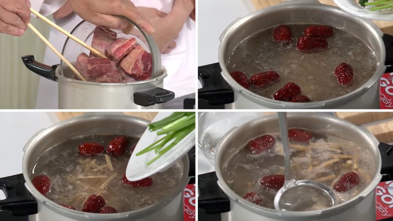 Nấu canh sườn bò củ sen