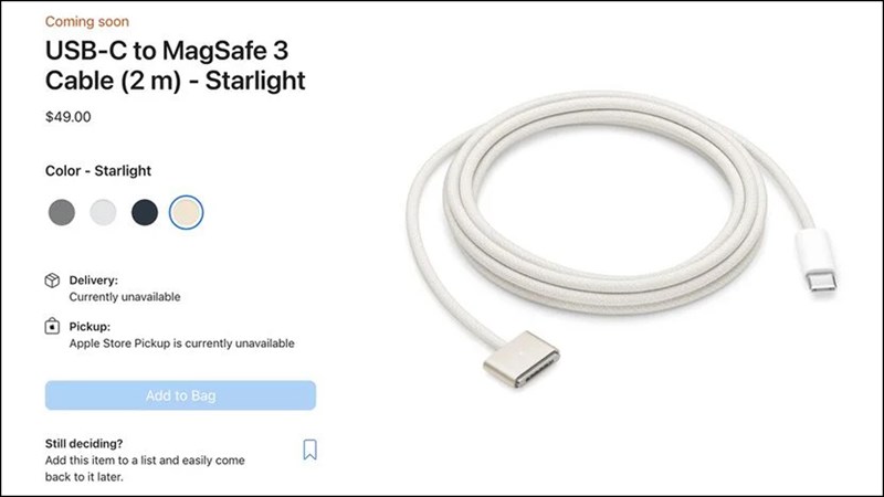 Apple mở bán cáp USB-C to MagSafe 3 mới
