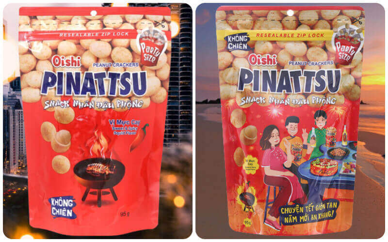 Snack nhân đậu phộng vị mực cay Pinattsu Oishi