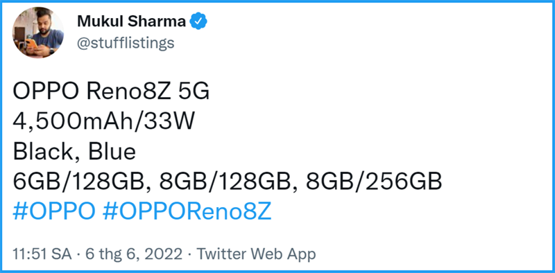OPPO Reno8 Z 5G lộ thông số pin, bộ nhớ và màu sắc