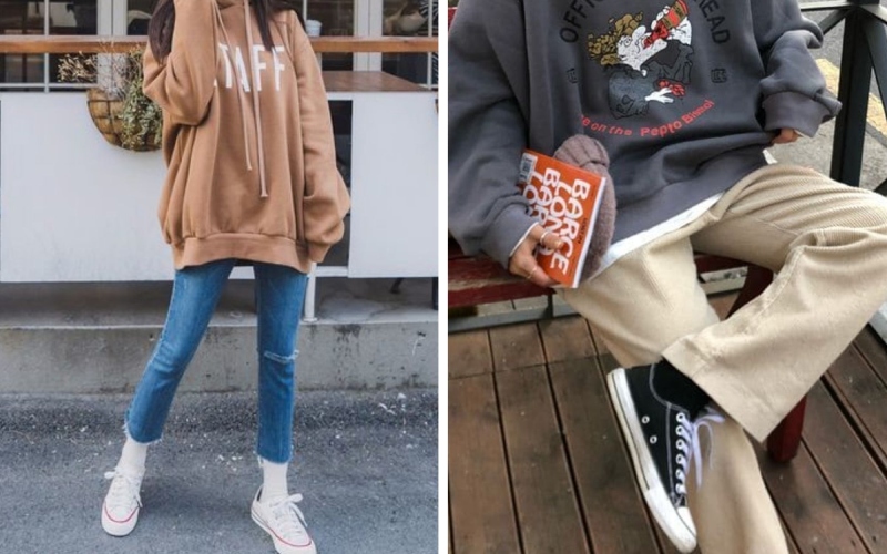 Giày Converse cổ thấp và áo hoodie