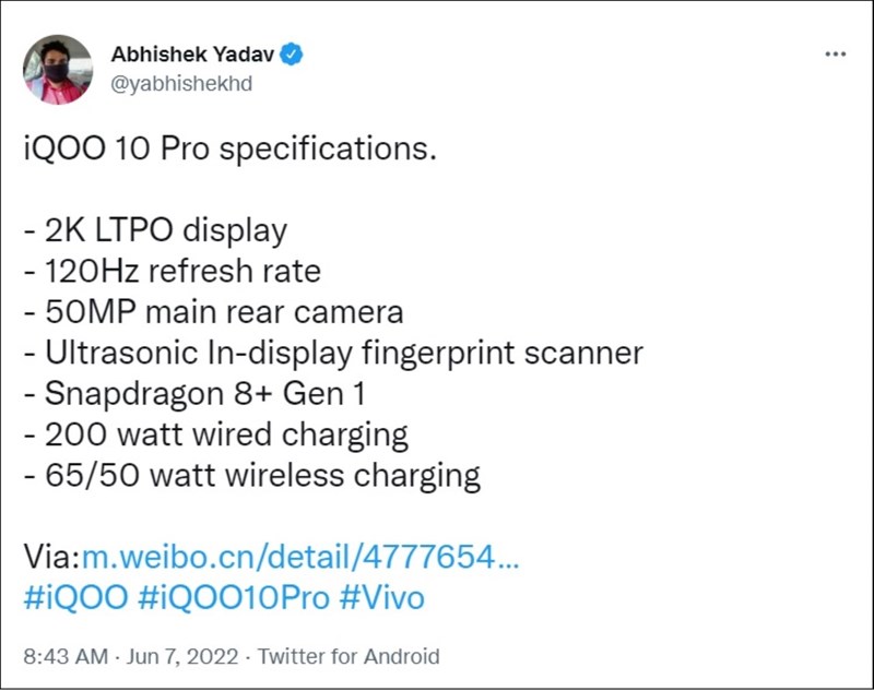 Thông số kỹ thuật iQOO 10 Pro được tiết lộ: Snapdragon 8+ Gen 1, sạc 200W