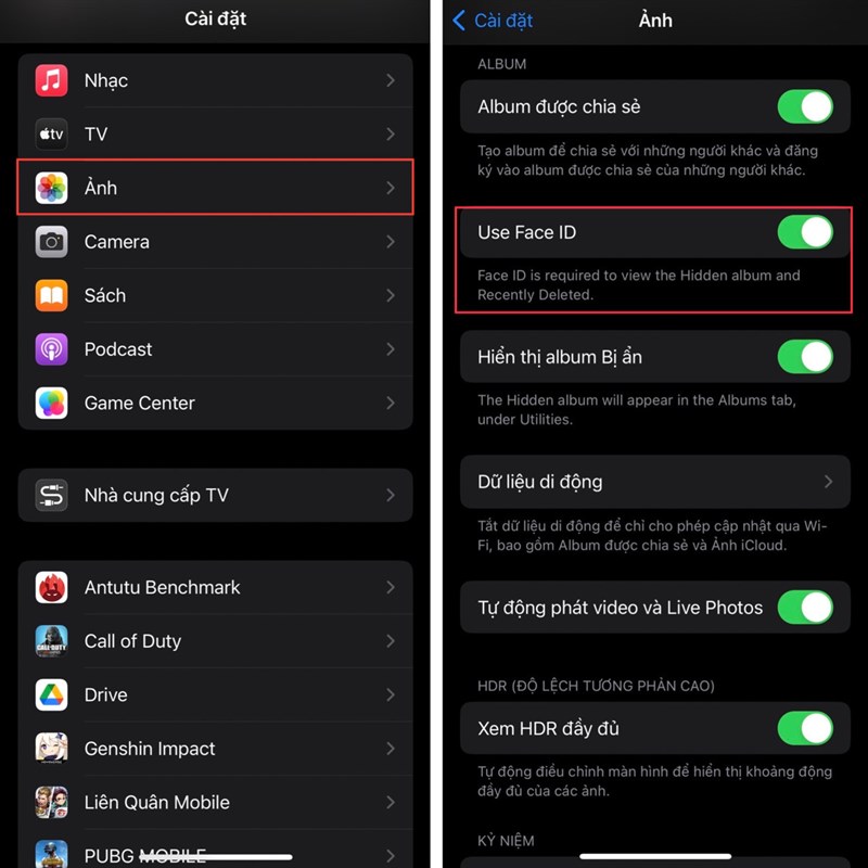 Cách khoá album ảnh bằng Face ID trên iPhone