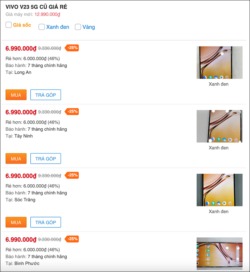 Giá Vivo V23 5G cũ hiện tại Giá Vivo V23 5G cũ hiện tại