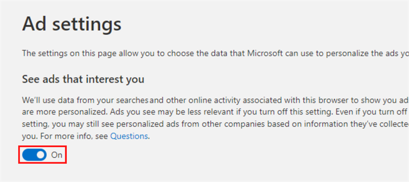 Hãy tìm và gạt nút See ads that interest you từ On sang Off