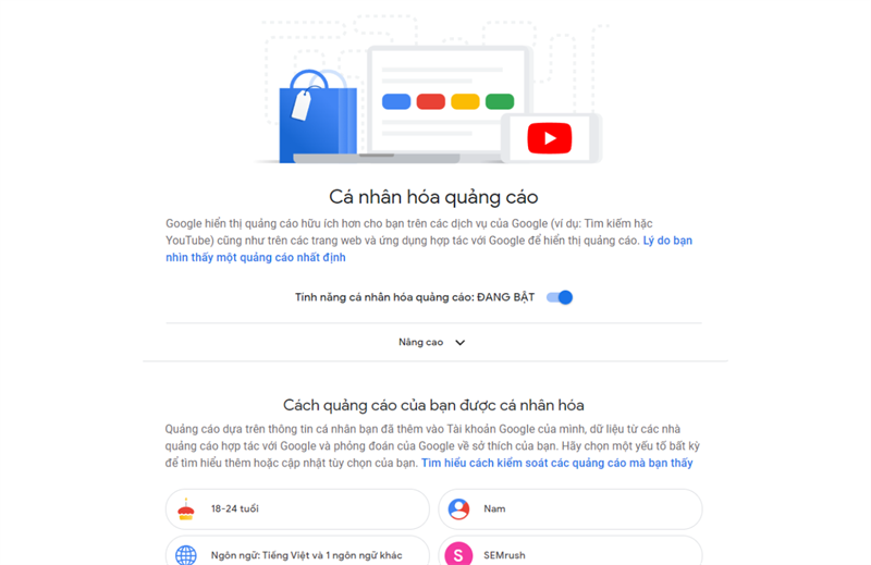 Truy cập vào đường dẫn chặn quảng cáo Google