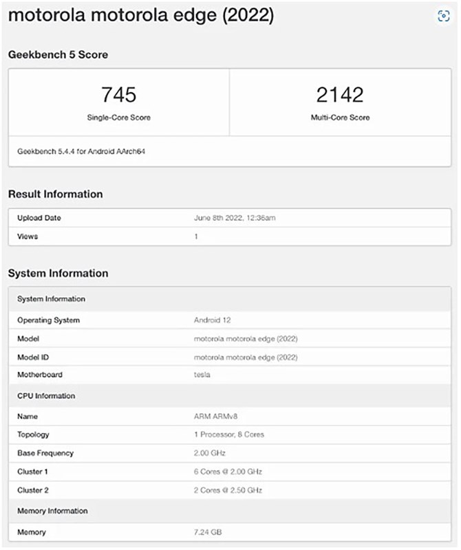 Motorola Edge (2022) xuất hiện trên Geekbench với chip Dimensity mới