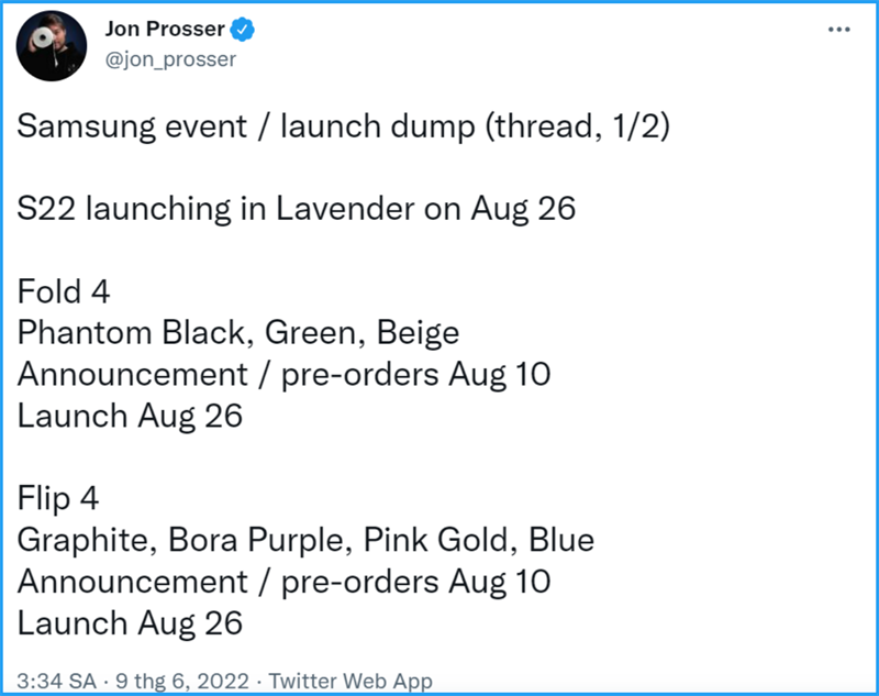 Galaxy Z Fold4, Z Flip4 và Watch 5 series lộ ngày ra mắt Galaxy Z Fold4, Z Flip4 và Watch 5 series lộ ngày ra mắt