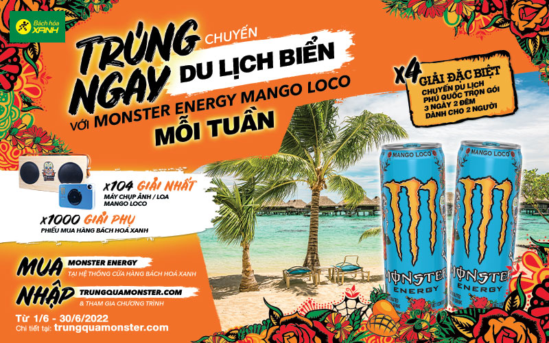 Mua sản phẩm nước Monster Energy Mango trúng thưởng chuyến du lịch