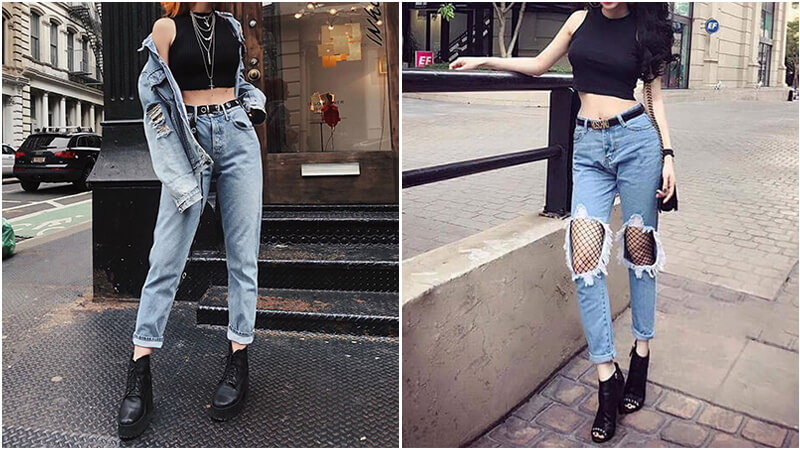 Boot thấp cổ phối cùng áo croptop và quần jean