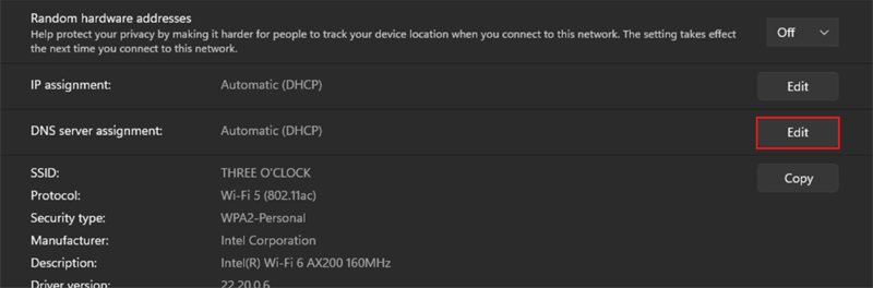 Nhấn chọn Edit ở phần DNS sever assignment. Nhấn chọn Edit ở phần DNS sever assignment.