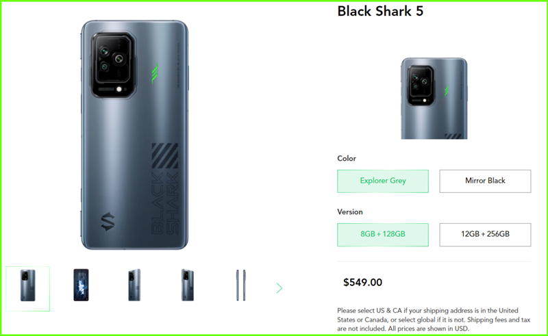 Giá bán của Black Shark 5 ở Mỹ Giá bán của Black Shark 5 ở Mỹ