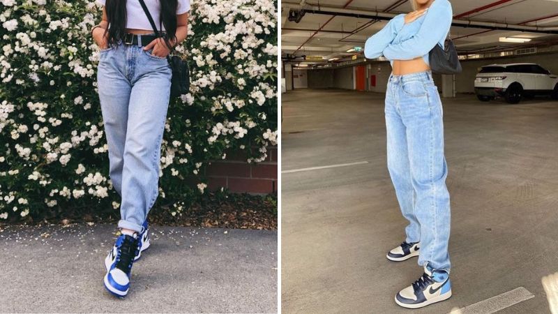 Giày jordan cổ cao nữ và quần jeans