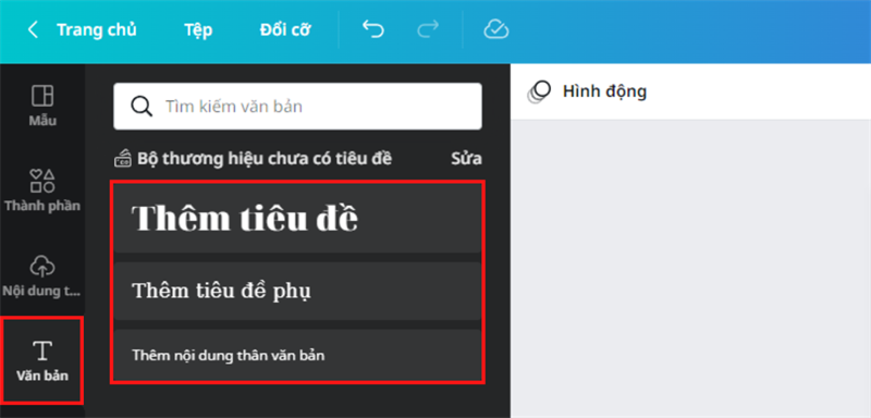 Sau đó, chú ý vào thanh Menu bên trái. Nhấn chọn Văn bản > chọn vào tùy chọn viết chữ bất kỳ