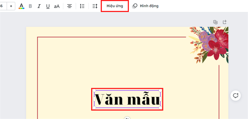 Phía bên trên sẽ hiển thị thanh tùy chọn, nhấp vào Hiệu ứng.