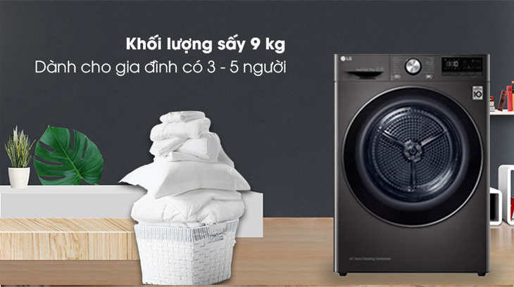 Máy sấy bơm nhiệt LG 9 Kg DVHP09B