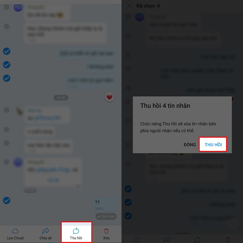 Cách thu hồi nhiều tin nhắn cùng lúc trên Zalo