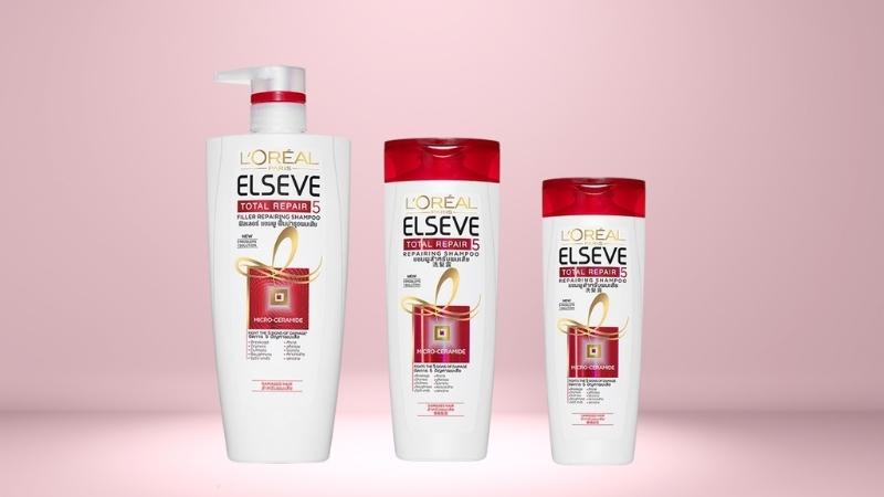 Về bao bì, thiết kế của dầu gội phục hồi hư tổn L'Oréal Elseve Total