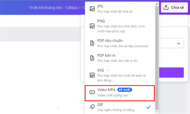 Chọn tùy chọn định dạng là Video MP4.