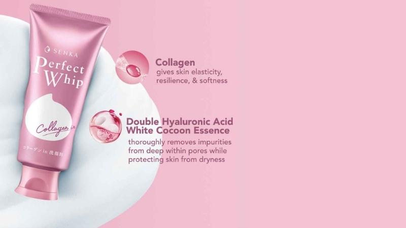 Tác dụng của sữa rửa mặt Senka Perfect Whip Collagen In màu hồng