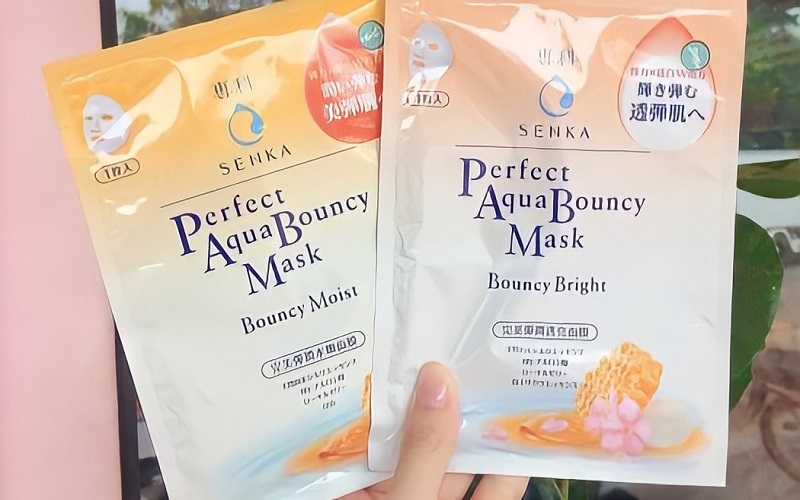 Review mặt nạ Senka Perfect Aqua Bouncy Mask Bouncy Moist & Bright