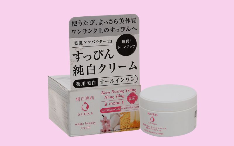 Về bao bì, thiết kế của kem dưỡng trắng da 3 trong 1 Senka White Beauty Cream